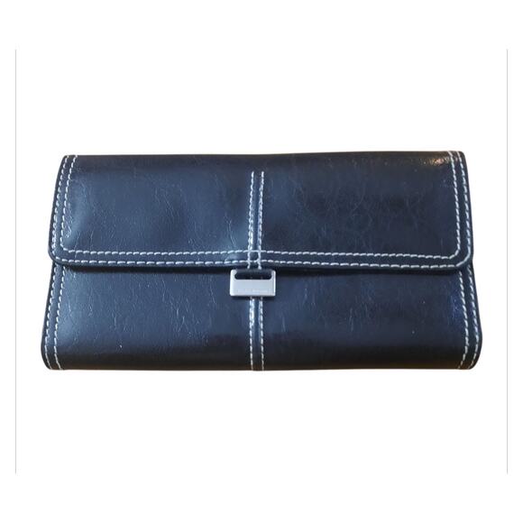 Liz Claiborne Womens Black Tri- Fold Multi Card Slots Snap Close Wallet - Picture 1 of 7